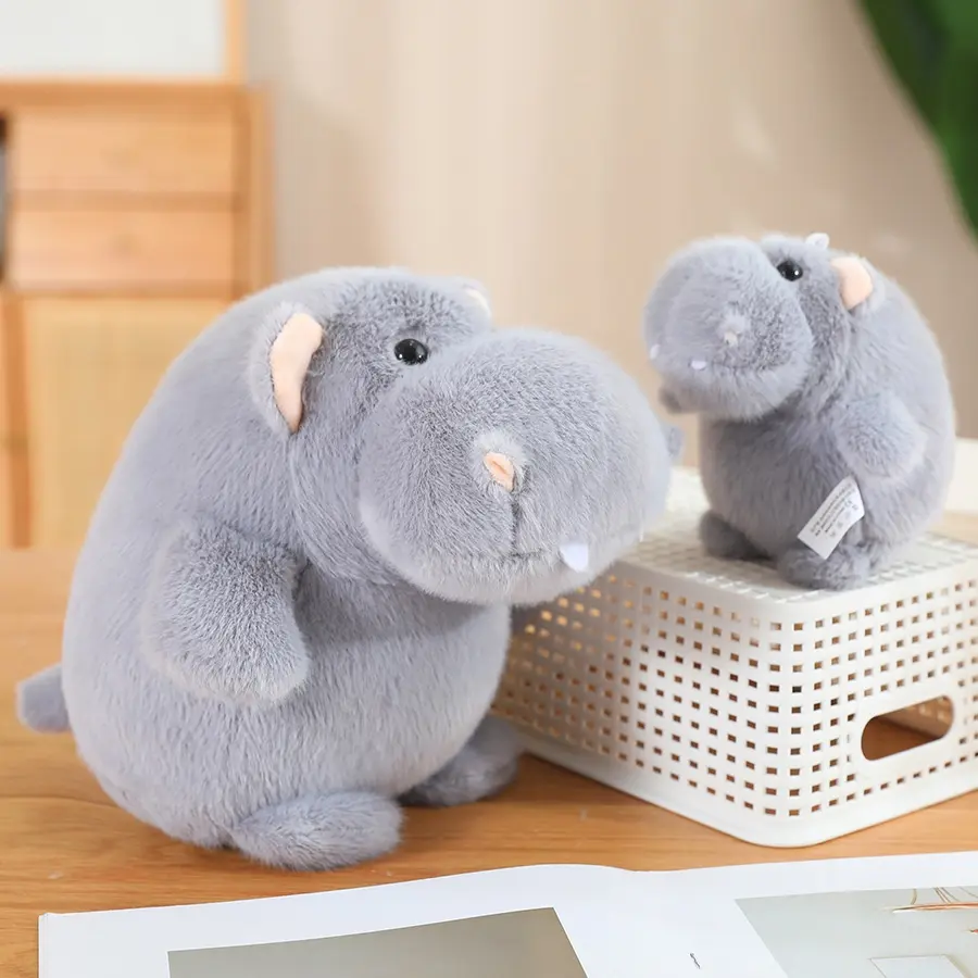 12cm Cute Fluffy Hippo Plush Toy Soft Stuffed Cartoon Hippopotamus Animal Doll Home Decoration Baby Kids Birthday Christmas Gift