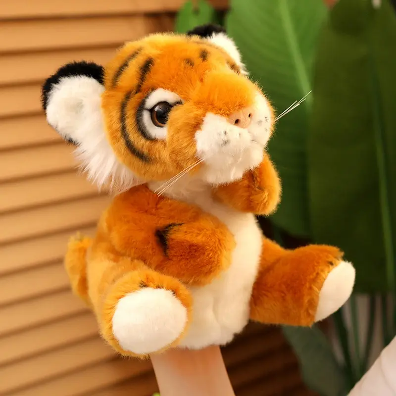 Soft Tiger Hand Puppets White Yellow Plush Toys Birthday Gift Stuffed Animals Game for Girls Baby Children Bedtime Story Props