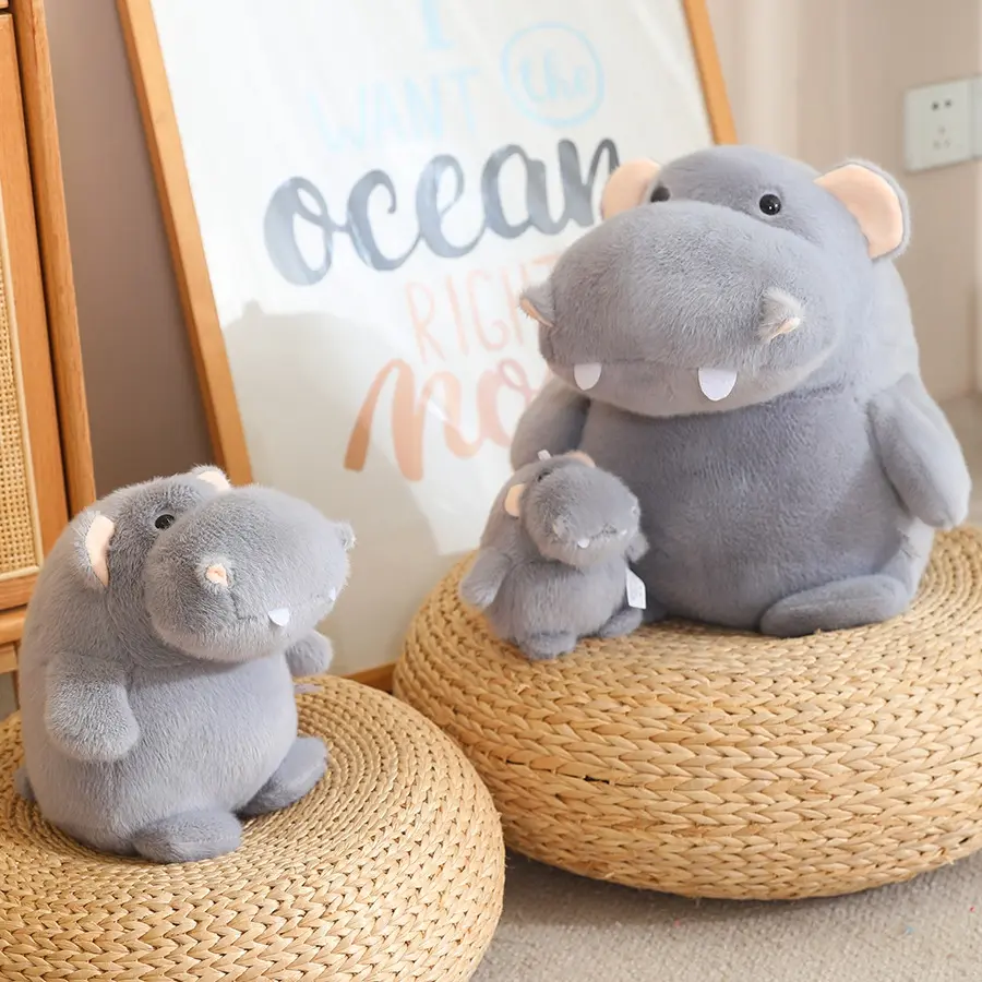 12cm Cute Fluffy Hippo Plush Toy Soft Stuffed Cartoon Hippopotamus Animal Doll Home Decoration Baby Kids Birthday Christmas Gift
