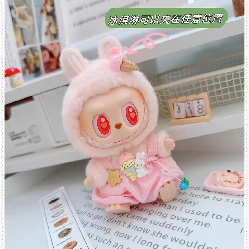 15cm/17cm Mini Plush Doll's Clothes Labubu Idol Dolls Sitting Party Cute Animals Hat Ice Cream Pants Clothing Accessories Gift