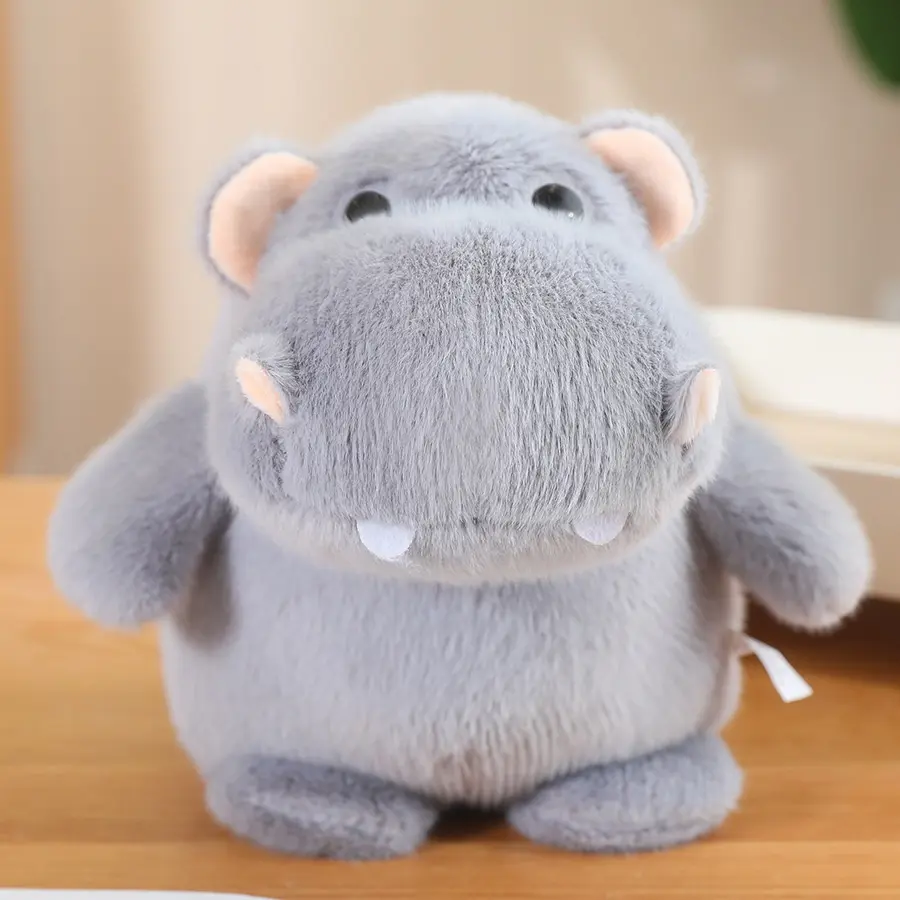 12cm Cute Fluffy Hippo Plush Toy Soft Stuffed Cartoon Hippopotamus Animal Doll Home Decoration Baby Kids Birthday Christmas Gift