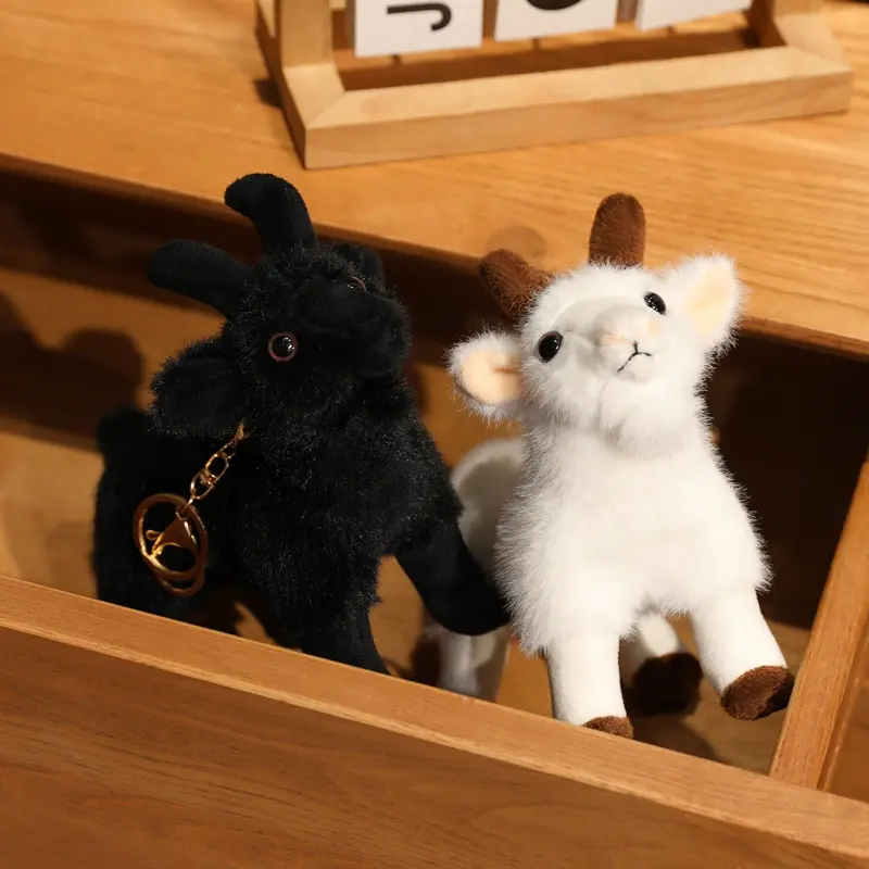 18cm Ranch Animal Series Soft Cute Simulation Black White Goat Mountain Lifelike Plush Pendant Toys Doll Children Halloween Gift