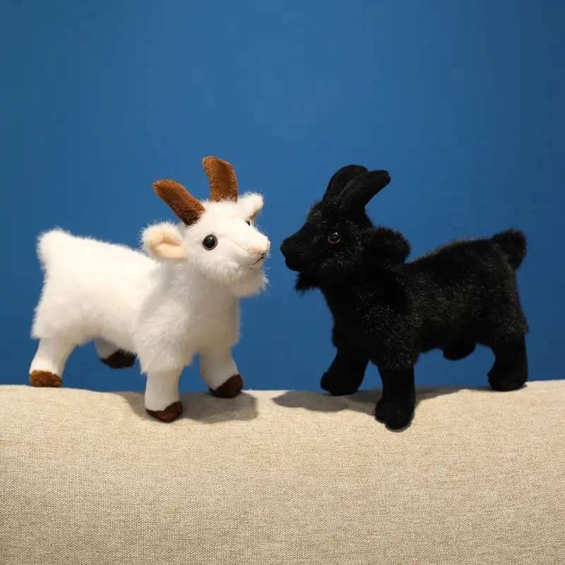 18cm Ranch Animal Series Soft Cute Simulation Black White Goat Mountain Lifelike Plush Pendant Toys Doll Children Halloween Gift