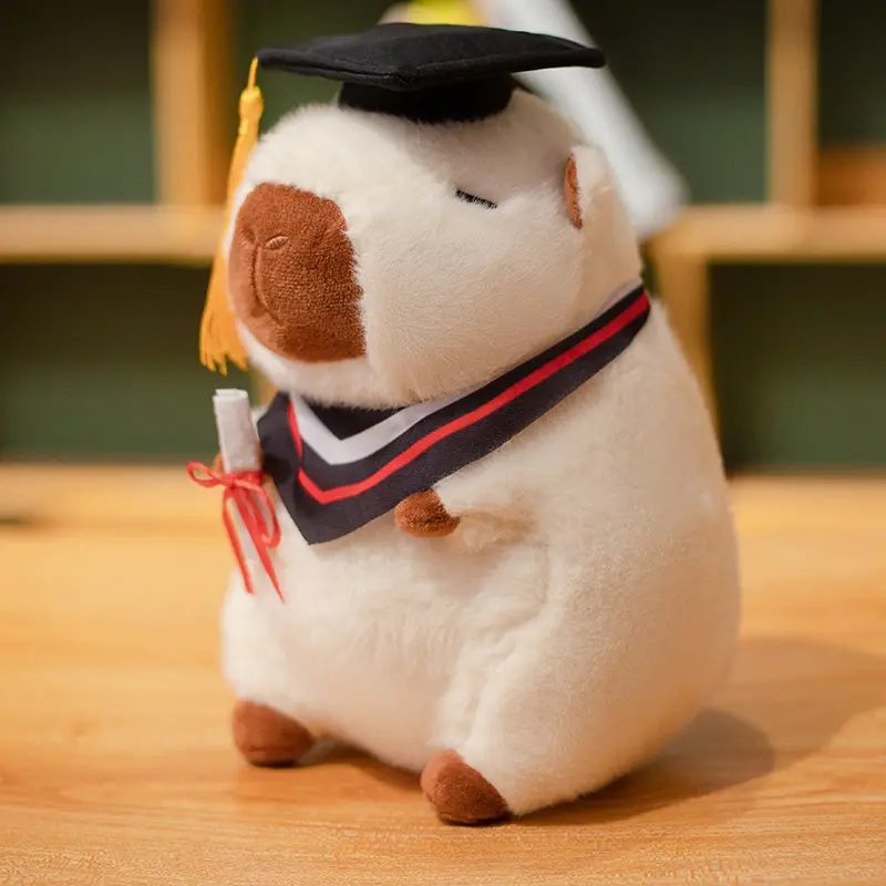 23cm Cute Doctor's Capybara Doll Plush Toy Cloth Doll Capibara Anime Fluffy Toy Soft Capybara Plush Doll Graduation Gift