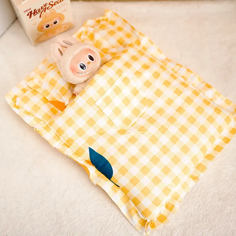 Cute Sleeping Bag Bedding Set with A Pillow for 20cm Idol Cotton Doll and 17cm Labubu Doll Playing House Toys Accessories