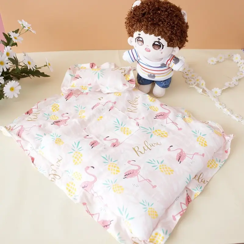 Cute Sleeping Bag Bedding Set with A Pillow for 20cm Idol Cotton Doll and 17cm Labubu Doll Playing House Toys Accessories