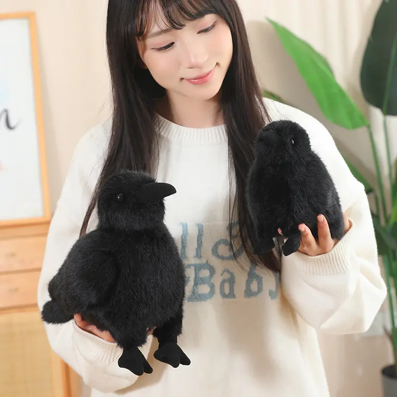 Cute Black Crow Plush Toy Realistic Birds Stuffed Animals Simulation Doll Kids Home Decoration Birthday Gift For Children