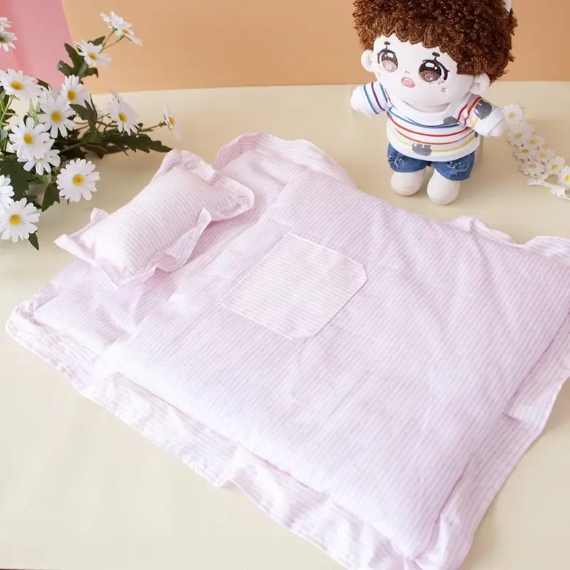 Cute Sleeping Bag Bedding Set with A Pillow for 20cm Idol Cotton Doll and 17cm Labubu Doll Playing House Toys Accessories