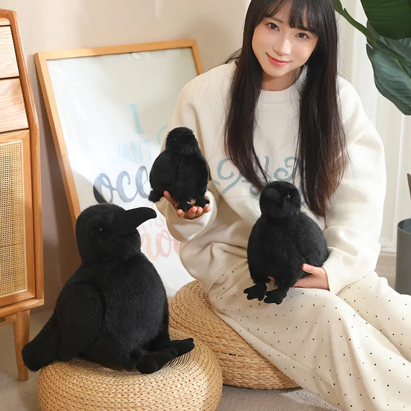 Cute Black Crow Plush Toy Realistic Birds Stuffed Animals Simulation Doll Kids Home Decoration Birthday Gift For Children