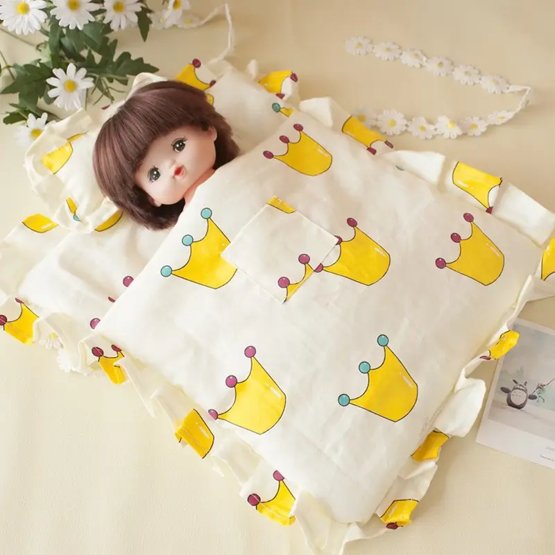 Cute Sleeping Bag Bedding Set with A Pillow for 20cm Idol Cotton Doll and 17cm Labubu Doll Playing House Toys Accessories