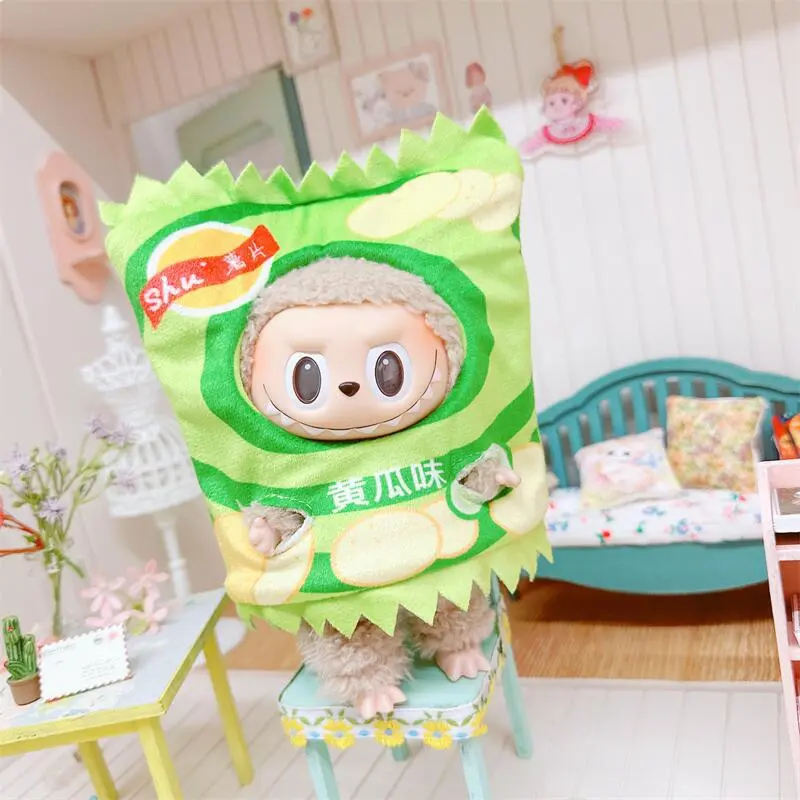 Cute Doll Accessories Clothes Headgear For 17CM Labubu V1 V2 Mini Dolls Clothing Kids Gift Bags for Dolls Potato Chip Head Set