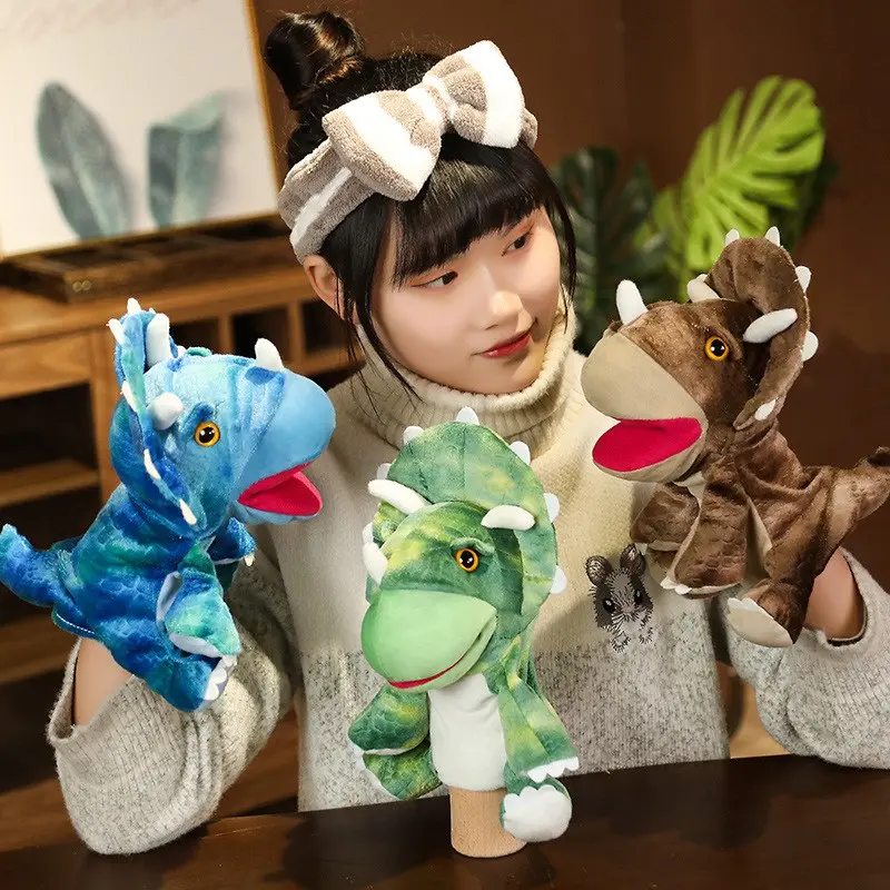 New Cute Glove Dinosaur Plush Hand Puppets Soft Stuffed Cartoon Telling Learning Funny Accompany Toy Baby Birthday Gift
