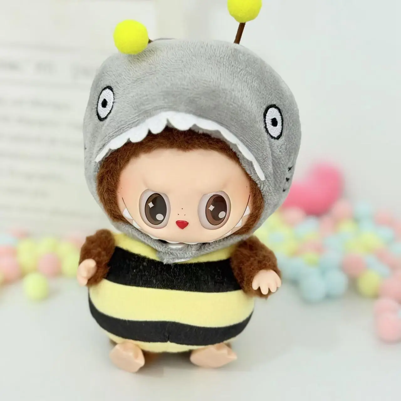 Doll Clothes For 15-17cm Labubu Pendant Sitting Baby Bee Shark Two-piece Set Labubu Dolls Accessories Little Clothes Gifts