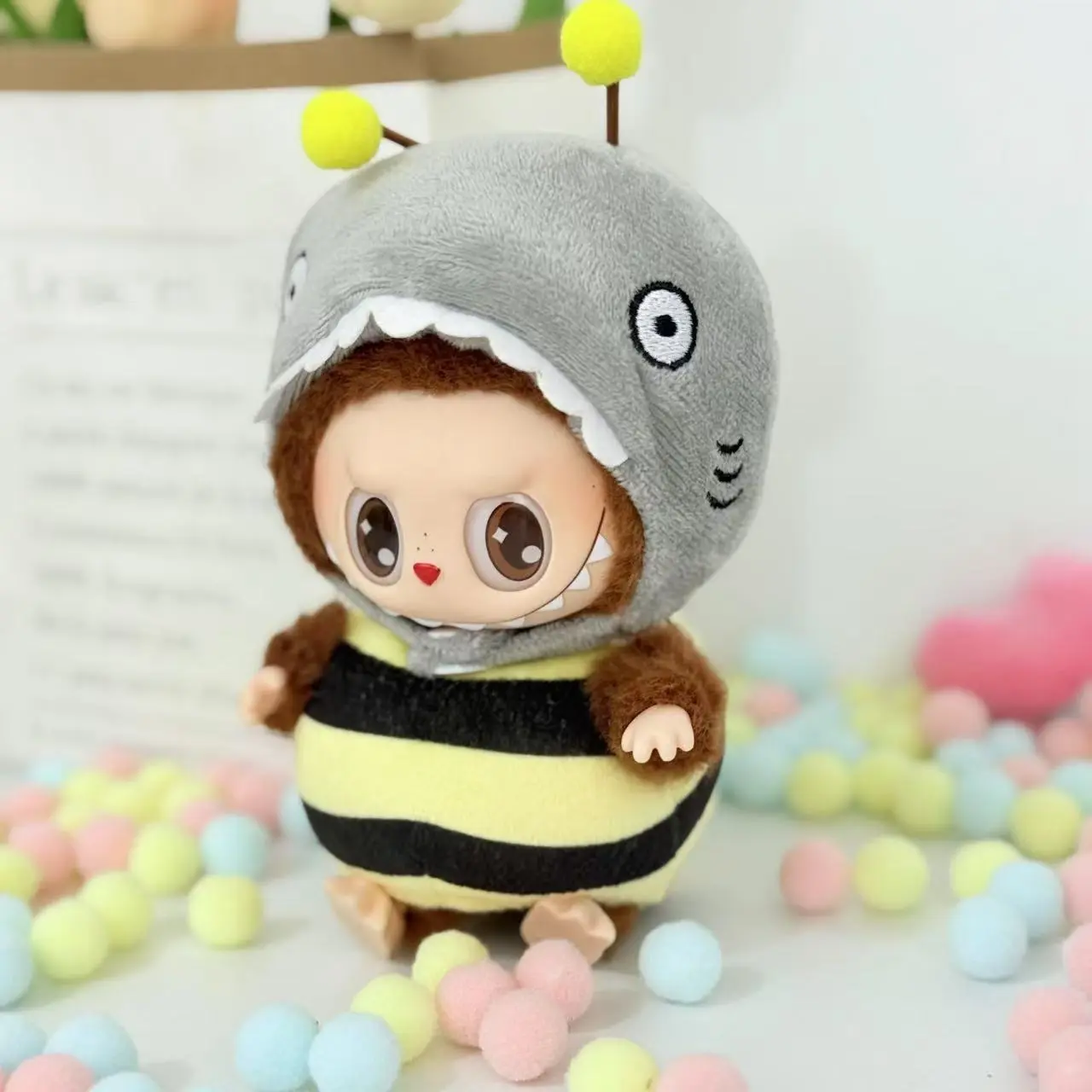 Doll Clothes For 15-17cm Labubu Pendant Sitting Baby Bee Shark Two-piece Set Labubu Dolls Accessories Little Clothes Gifts