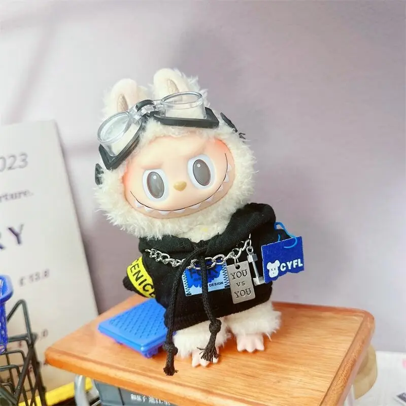 17cm Pendant Labubu Doll Dress Cute Labubu Doll Clothes Black Maid Uniform Suit Cartoon Doll Hoodie Bodysuit Outfit Doll Costume