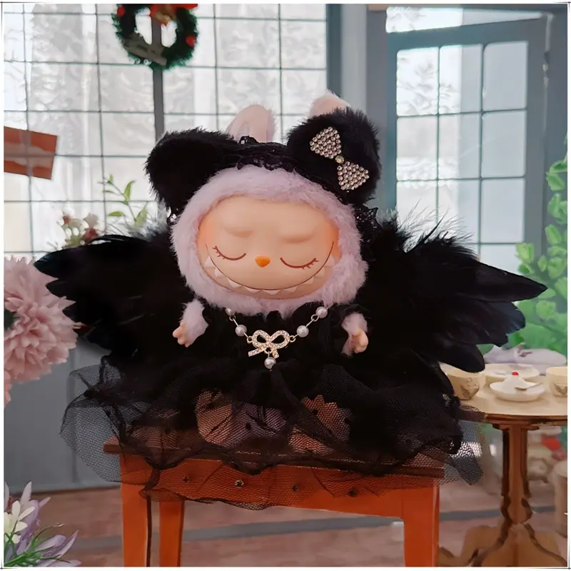 Doll Clothes For Labubu V1 V2 V3 Doll White/Black Angel Wings Wedding Dress Suit Accessories DIY Toy Sitting Party Fans Gift