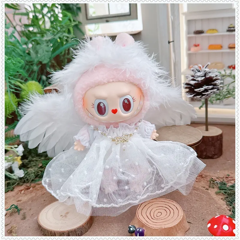 Doll Clothes For Labubu V1 V2 V3 Doll White/Black Angel Wings Wedding Dress Suit Accessories DIY Toy Sitting Party Fans Gift