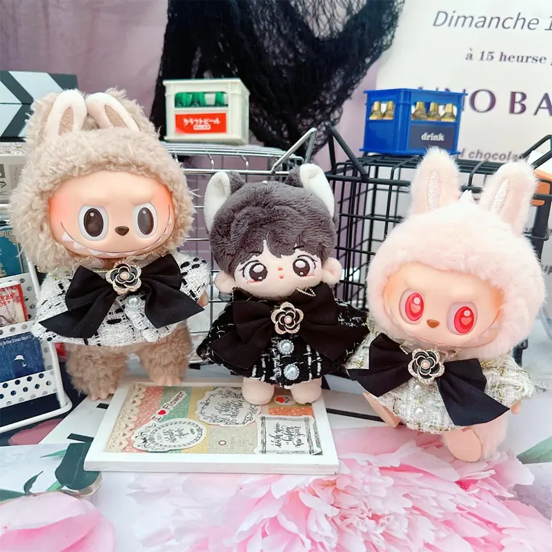 17cm Labubu Doll Accessories Clothes Advanced Luxury Design Sweet Woolen Shawl Suit Skirt Labubu Clothes Messenger Bag Loafers