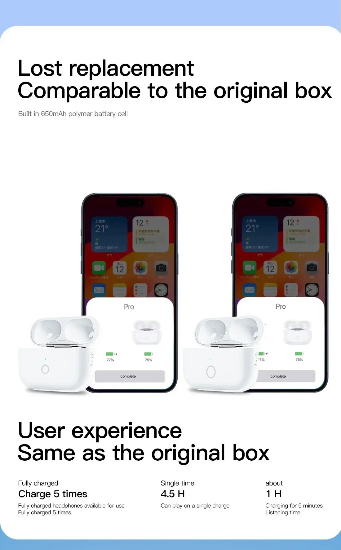Replacement Wireless Charging Box Case For Airpods 4 3 2 1Bluetooth-Compatible Airpods Pro 1 2 Charger Case Earphone Accessories