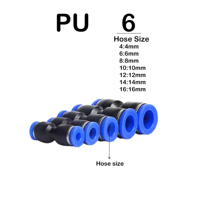 1Pcs PU4 PU6 PU8 PU10 PU12 PU14 PU16 Straight Push in Fitting Pneumatic Push to Connect Air Quick Fitting