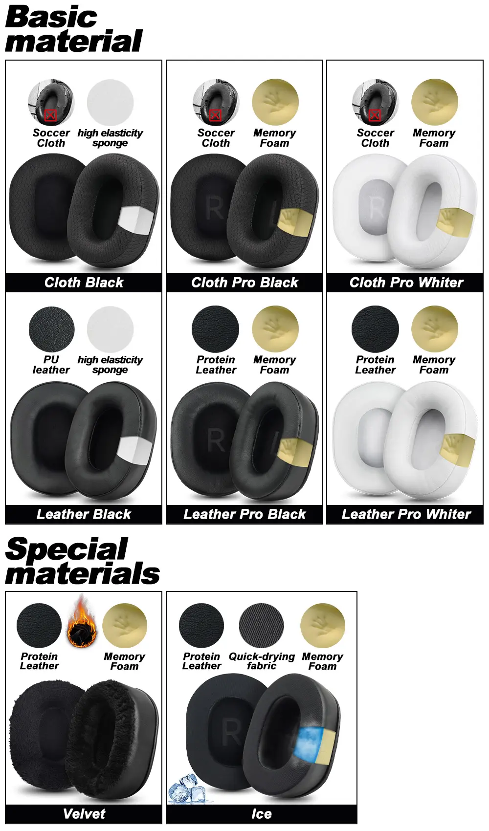 Replacement Foam Ear Pads for MCHOSE V9 S9 PRO,V9 PRO S9 PRO Headphones  memory foam Earpads Protein Leather