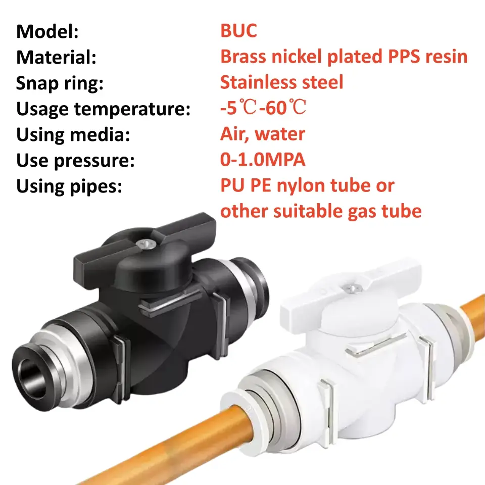 Type BUC BTC 4mm 6mm 8mm 10 12mm Pneumatic Push In Quick Joint Connector Hand Valve To Turn Switch Manual Ball Current-limiting