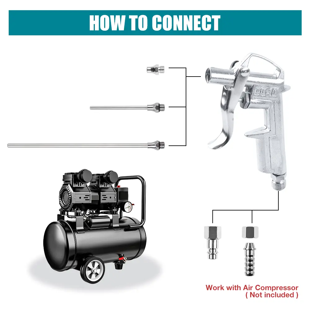Air Blow Gun Set Aluminum Alloy Material 1/4" Interface thread Industrial/Home Blow Gun, Pneumatic Air Compressor Accessory Tool