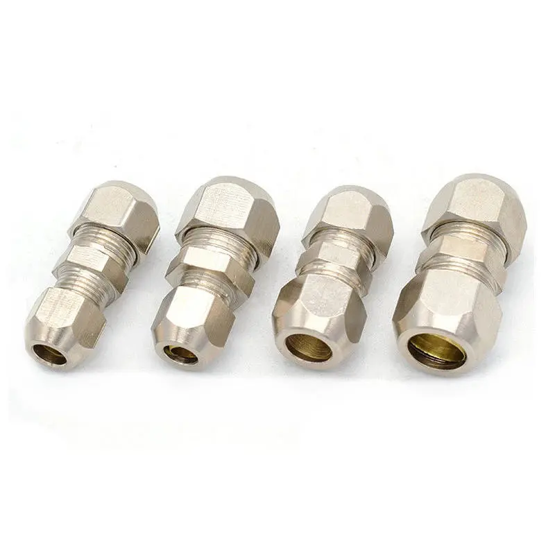 Compression Ferrule Tube Fitting 6-4 8-10 10-12 Brass Pipe Double End Tubing Ferrule Joint Tubing Nut Lock Double Straight PU PG