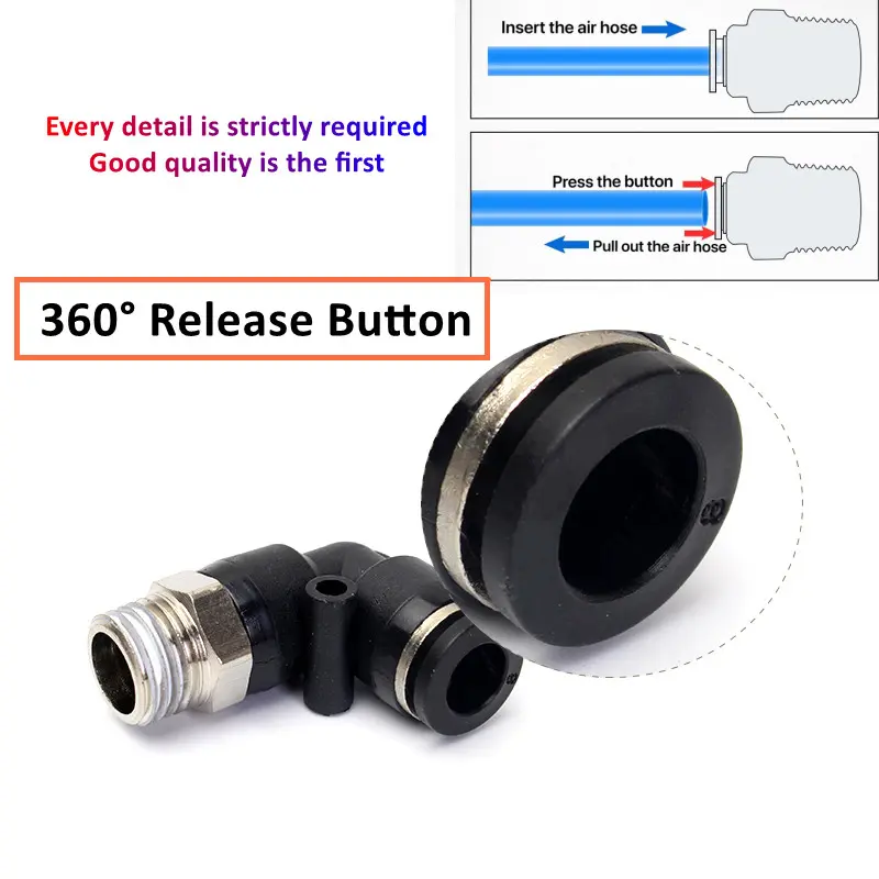 Pneumatic Air Connector Fitting PC/PCF/PB/PKB/PH/PL/PLF/PX/SL 4mm 6mm 8/10mm Thread 1/8 1/4 3/8 1/2 Black Plastic Hose Fittings