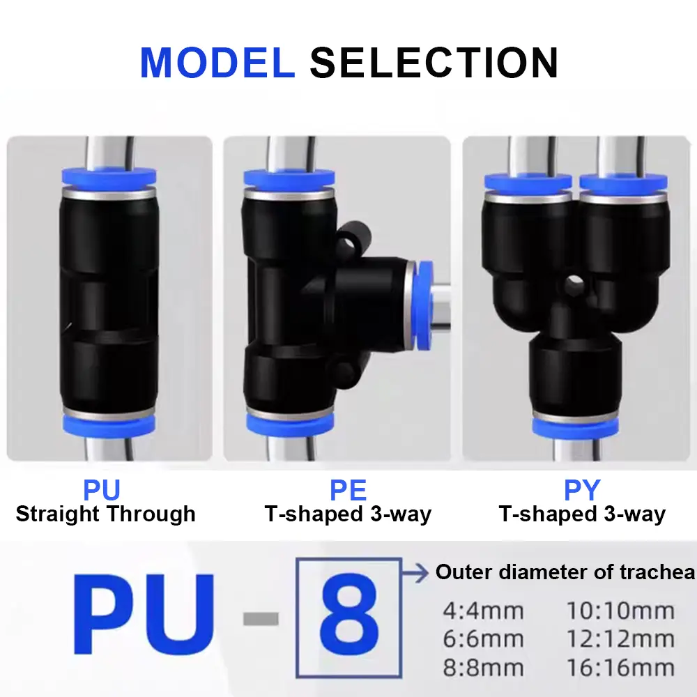 Pneumatic Fitting Pipe Connector Tube Air Quick Fittings Water Push In Hose Plastic 4mm 6mm 8mm 10mm 12mmPV PE PU PY Connectors