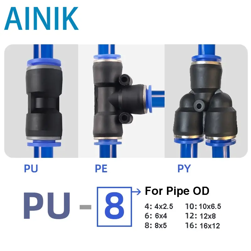 Pneumatic Fitting Fittings Quick Connector Air Water Hose Tube Connectors Plastic PU PY 4mm 6mm 8mm 10mm 12mm Push Into Plug