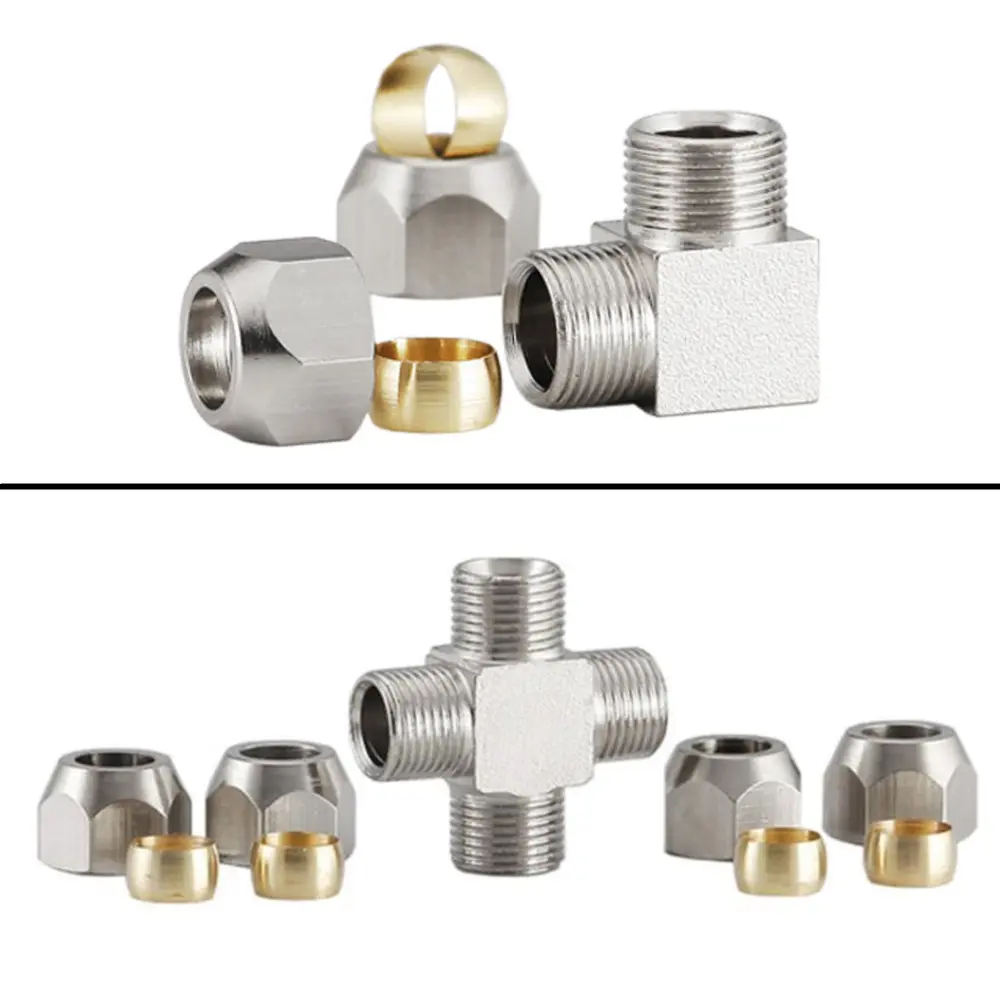 Pneumatic Fittings Brass 4 6 8 10 12 14 16mm OD Tube Compression Ferrule Tubing Compression Fitting Connector PU PV PE PZA PM