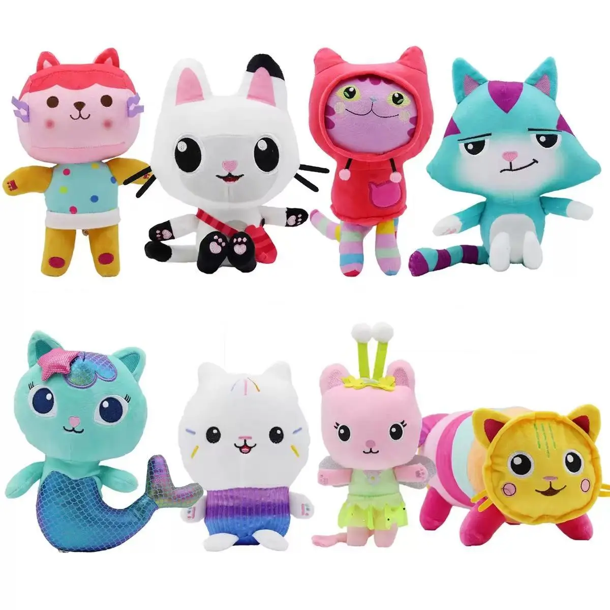 25cm 8Pcs Gabby doll house plush toy cartoon stuffed animal mermaid cat mermaid plush doll children's Christmas gift