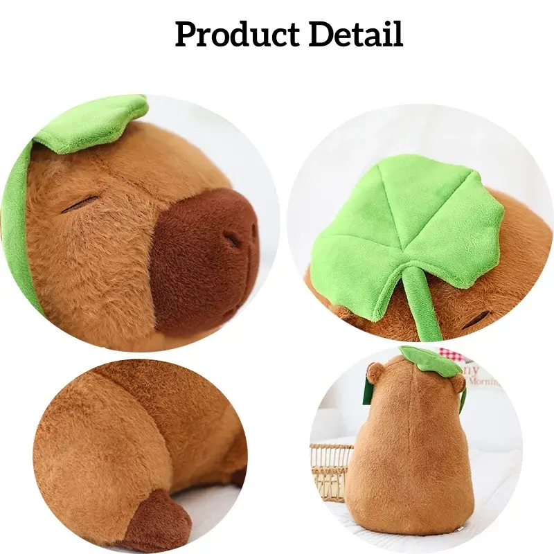 Lotus Leaf Kapibala Cartoon Capybara Plush Toy Kawaii Simulation Animal Ugly Cute Soft Stuffed Capybara Doll Throw Pillow Gift