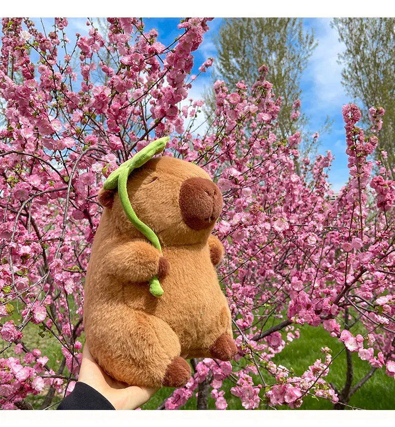 Lotus Leaf Kapibala Cartoon Capybara Plush Toy Kawaii Simulation Animal Ugly Cute Soft Stuffed Capybara Doll Throw Pillow Gift