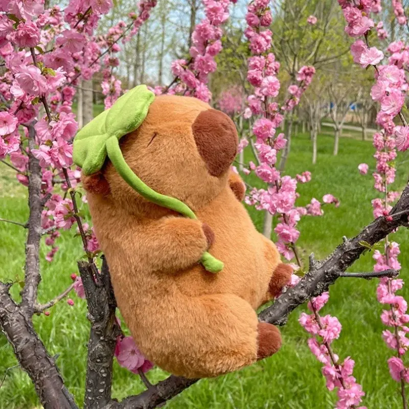 Lotus Leaf Kapibala Cartoon Capybara Plush Toy Kawaii Simulation Animal Ugly Cute Soft Stuffed Capybara Doll Throw Pillow Gift
