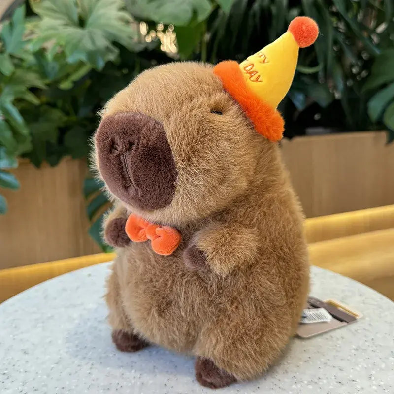 Happy Birthday Hat Capybara Plushie Stuffed Cartoon Swag Hug Milk Bottle Capibara Plush Toy Unique Birthday Gift for Boy Girl