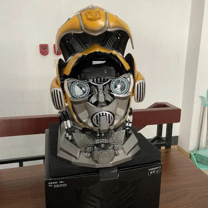 Bumblebee Optimus Prime 1:1 Helmet Voice Control Mask Action Figure Bluetooth Base Light Up Eyes Collection for Kids Toys Gift