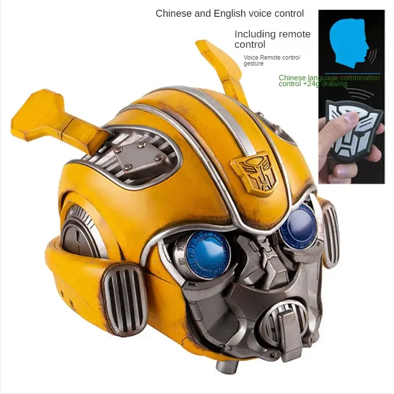 Bumblebee Optimus Prime 1:1 Helmet Voice Control Mask Action Figure Bluetooth Base Light Up Eyes Collection for Kids Toys Gift