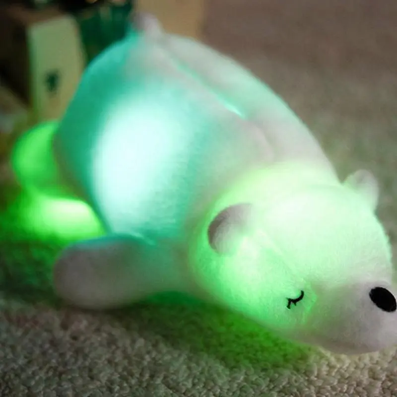 White Bear Stuffed Animal Plush Toys Stuffed Animal With Colorful LED Lights Soft Doll Hugging Pillow Home Decoration Night