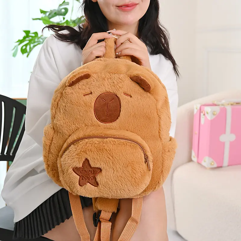 Kawaii Fashion Plushie Doll Fur Bag Capybara Plush Backpack Children's Bag Shoulder Bag Mini Knapsack Bags Gifts For Girlfriend