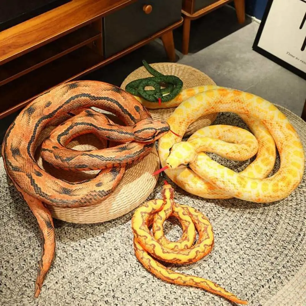 110/160cm Artificial Python Plush Toy Stuffed Animals Simulation Long Snake Yellow Green Funny Giant Snakes Toy Home Decor