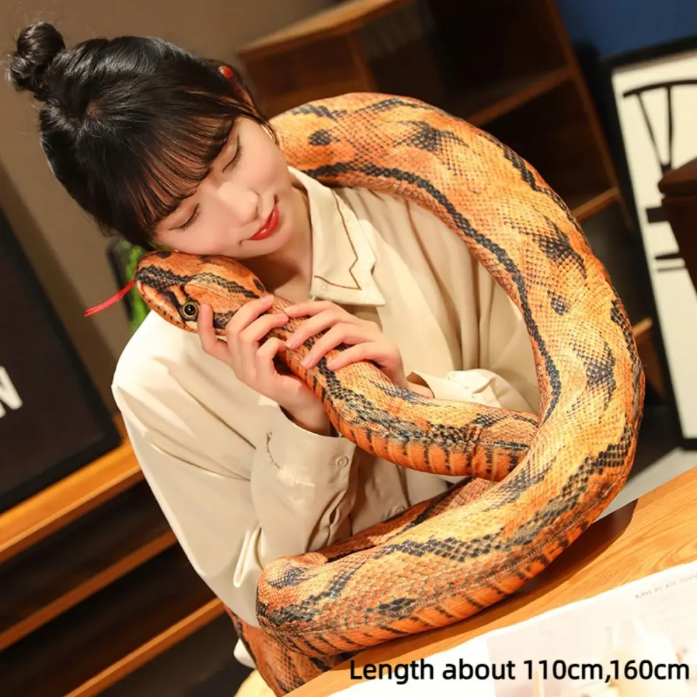 110/160cm Artificial Python Plush Toy Stuffed Animals Simulation Long Snake Yellow Green Funny Giant Snakes Toy Home Decor