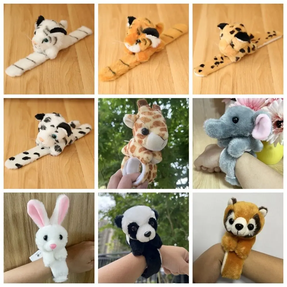 Gift Toy Jungle Animal Stuffed Animal Wristband Panda Tiger Clap Circle Cartoon Slap Bracelet Comfortable Soft Kids Toy