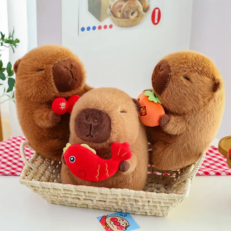 Kawaii 28~50cm Brown Persimmon Capybara Doll Plush Toy Stuffed Cartoon Animal Holding Plushie Appeasing Birthday Gift for Girls