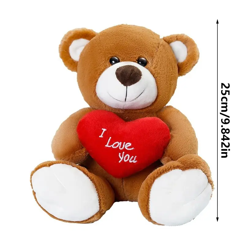 A lovely teddy bear holding a heart, a teddy bear doll, a cute heart-holding bear, suitable as a Valentine's Day gift.