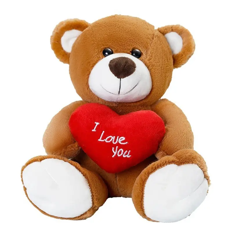 A lovely teddy bear holding a heart, a teddy bear doll, a cute heart-holding bear, suitable as a Valentine's Day gift.