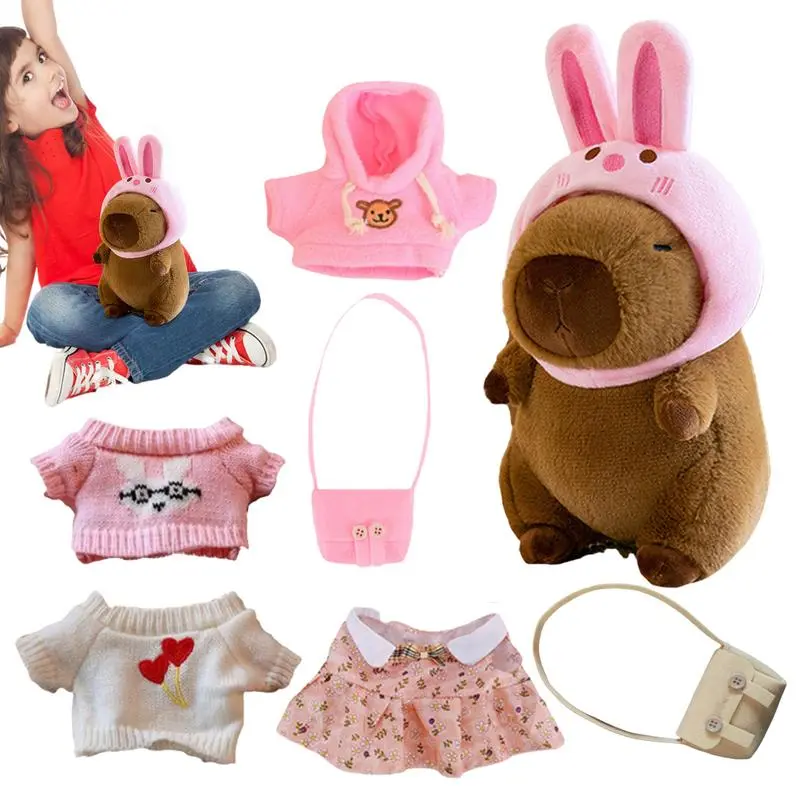 9Inch Dress Up Capybara Plush Doll Toy Cute Capybara Plush Doll With Clothe Accessories Stuffed Plush Animal Doll for Child Girl