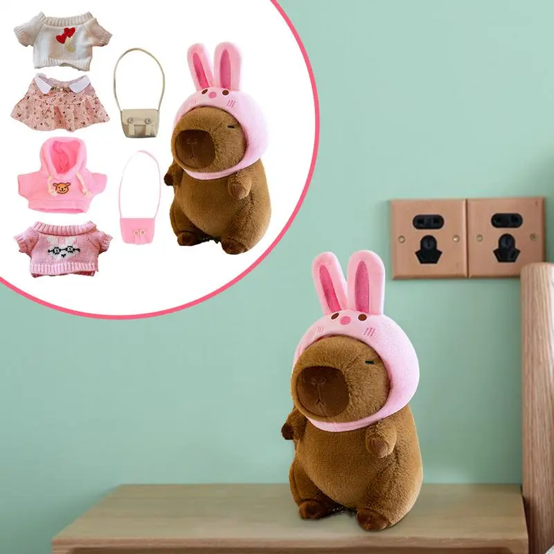 9Inch Dress Up Capybara Plush Doll Toy Cute Capybara Plush Doll With Clothe Accessories Stuffed Plush Animal Doll for Child Girl