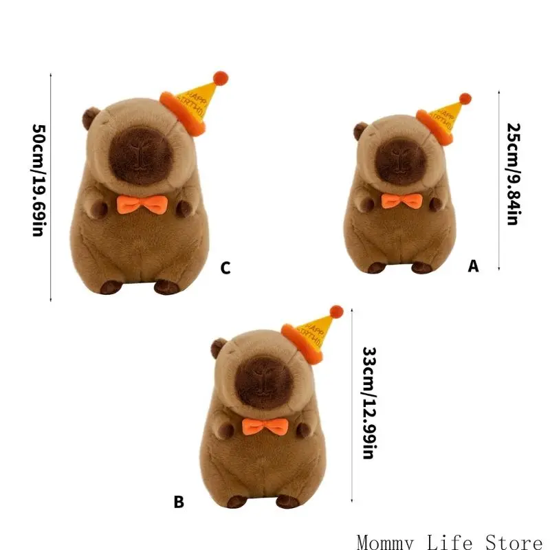 Cartoon Plush Toy Kapybara with Birthday Hat Soothing Pillow Toy Mood Appease Toy for Adult and Children